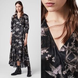 AllSaints Tage Silk Blend Evolution Wrap Dress | Size S | Floral Print